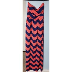 Coral and Navy strapless maxi dress small